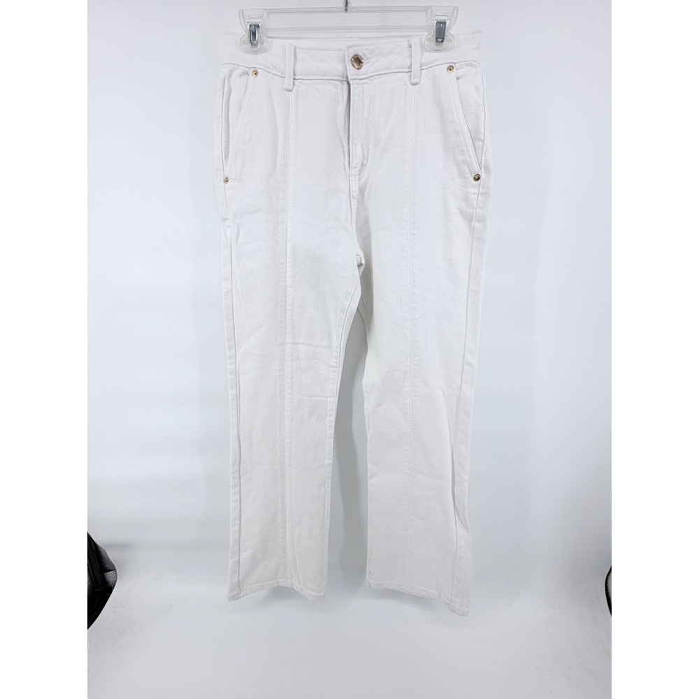 Michael‎ Kors Straight Leg Cropped Denim Jeans Womens 6 White Gold Front Seam